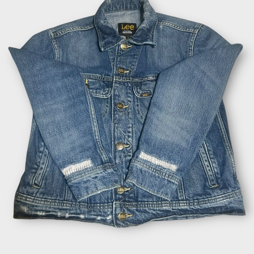 Lee Vintage Modern Denim Jacket Small Distressed Blue Trucker Style USA Made